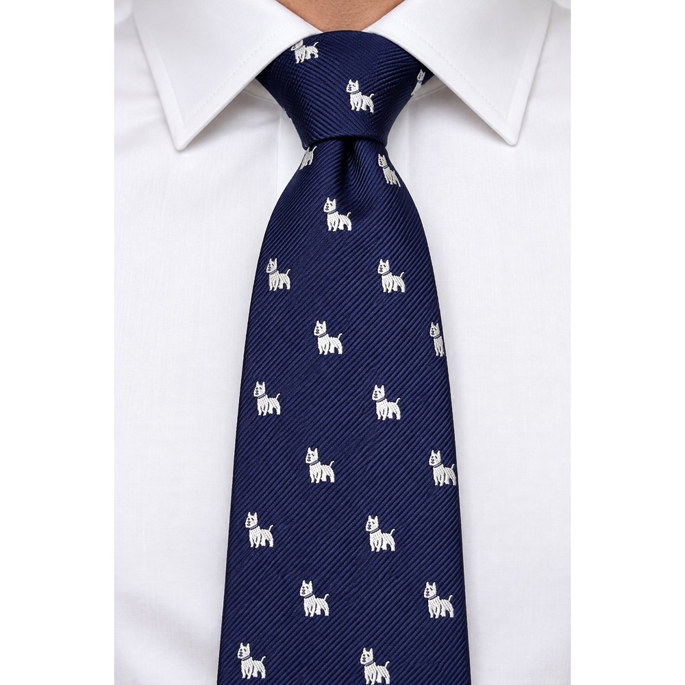 Brooks Brothers 346 Silk Tie Navy Blue White Terrier Dog Motif USA Made -3868